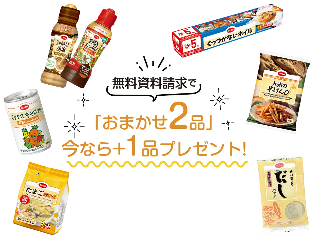 無料資料請求でおまかせ2品+1品今ならプレゼント!